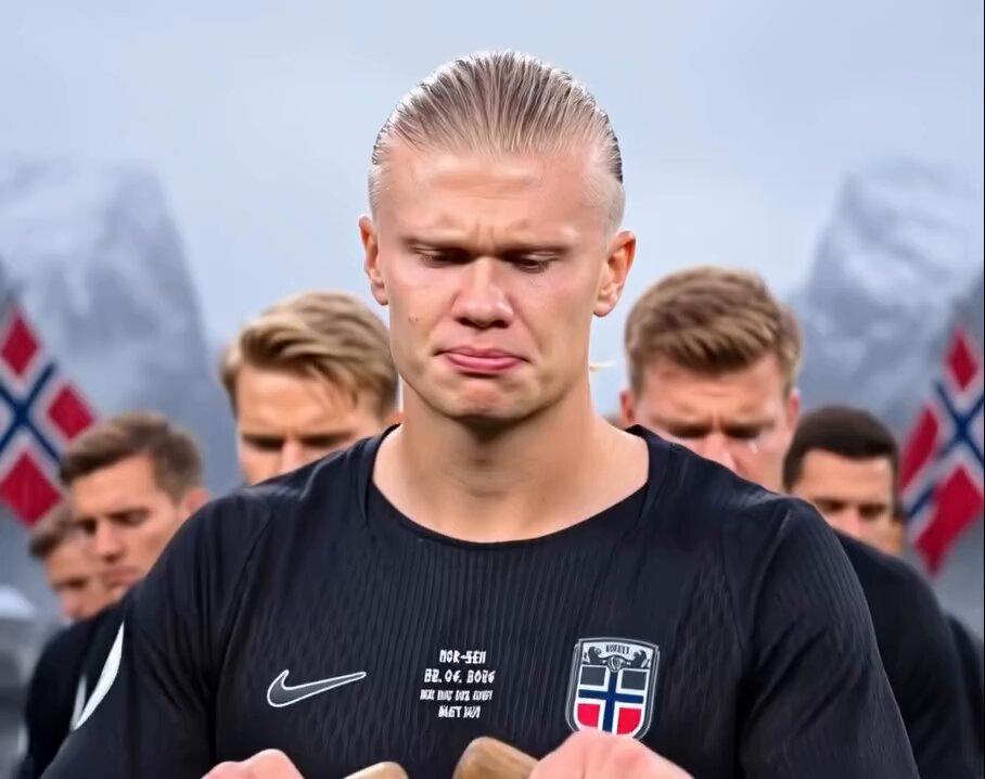 Cinematic front-facing shot of Erling Haaland and his Norwegian national...