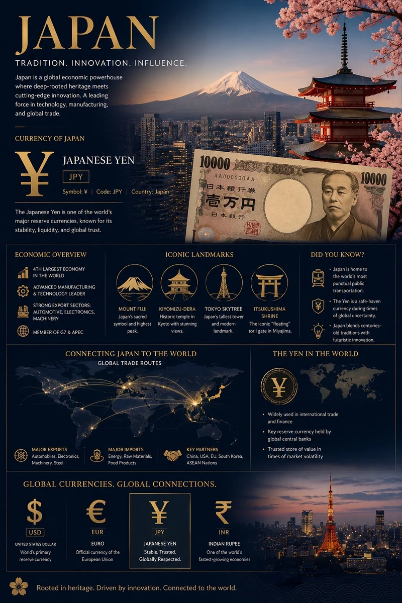 “Ultra-detailed infographic poster about Japan’s global economy and cultu...