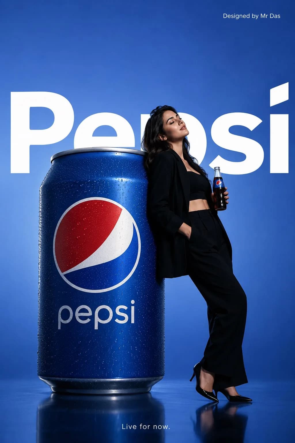 Minimalist commercial ad featuring an oversized Pepsi can, ultra clean de...