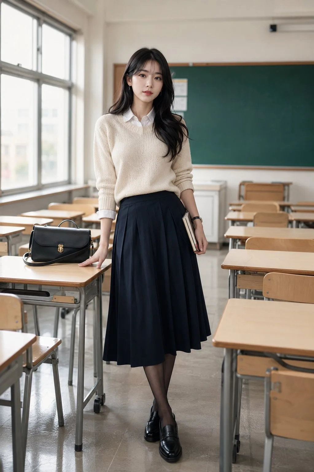A stunning young Korean woman in a premium fashion editorial photoshoot,...