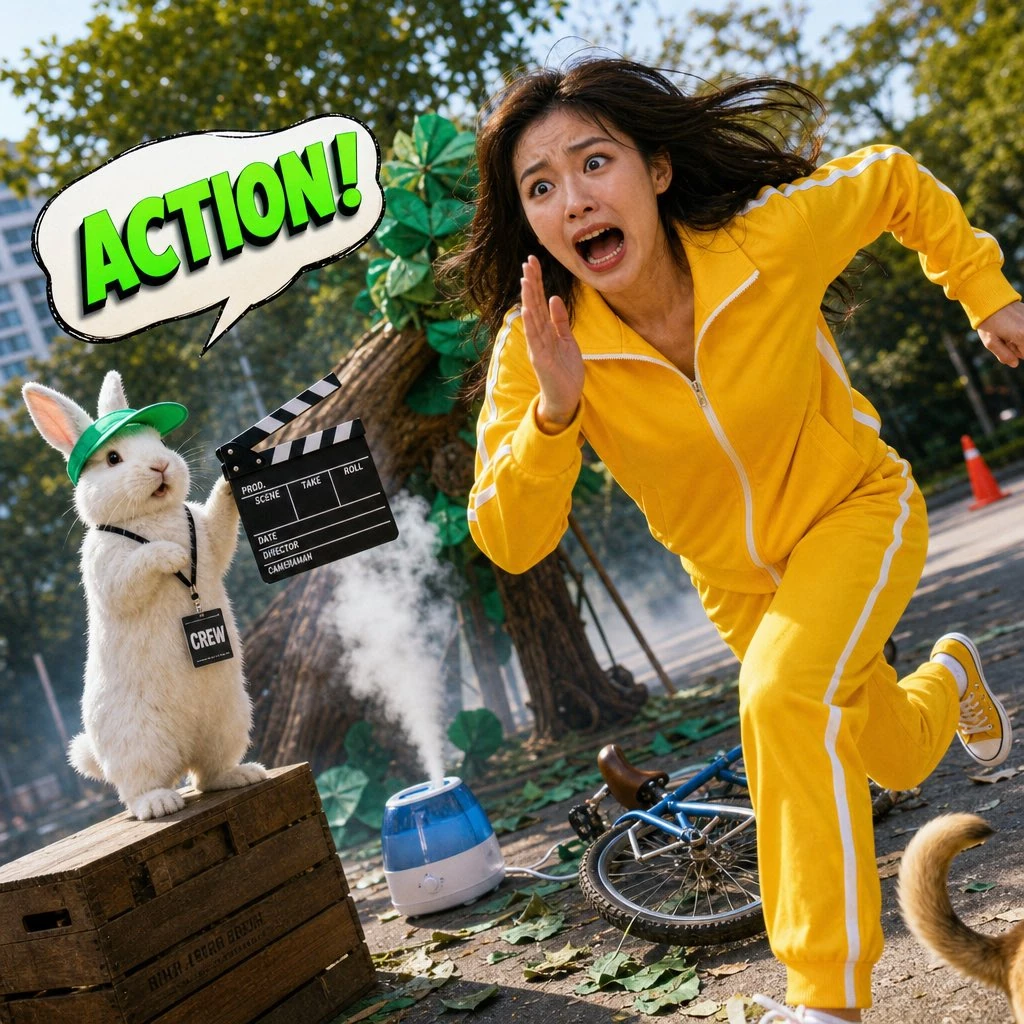 A completely absurd, bright, and humorous mixed-media photograph combinin...