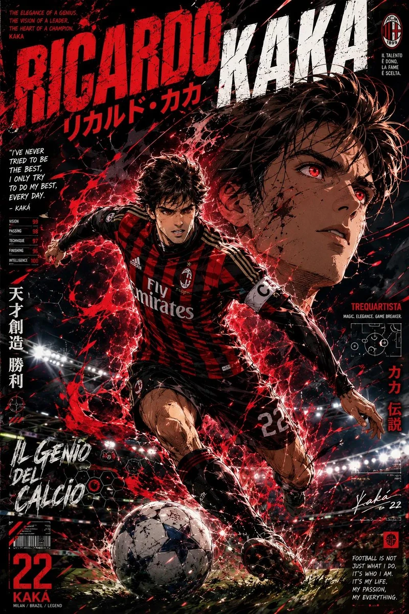 Ultra-detailed anime football legend poster, cinematic sports illustratio...
