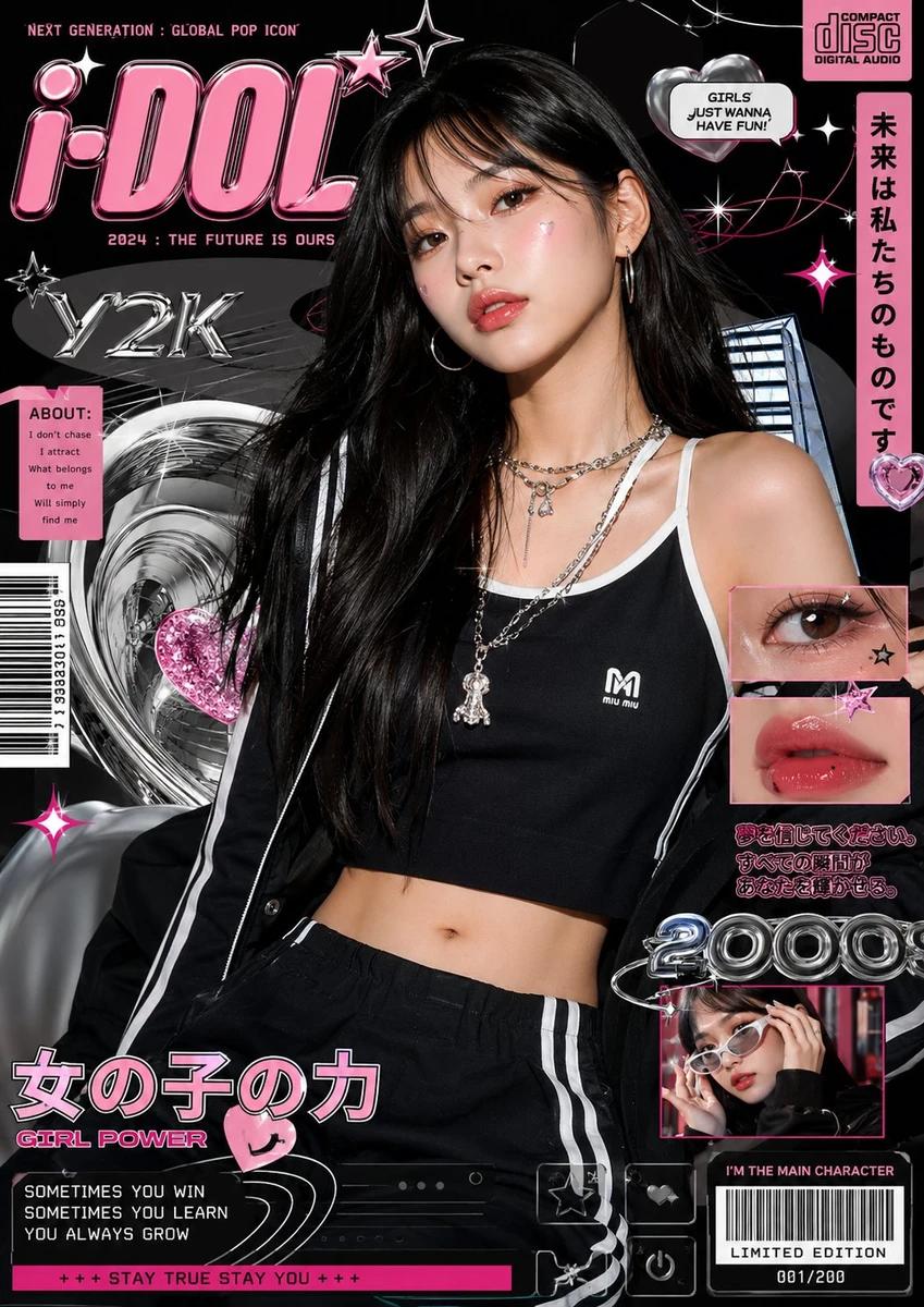 Ultra-stylized luxury fashion editorial poster featuring a confident youn...