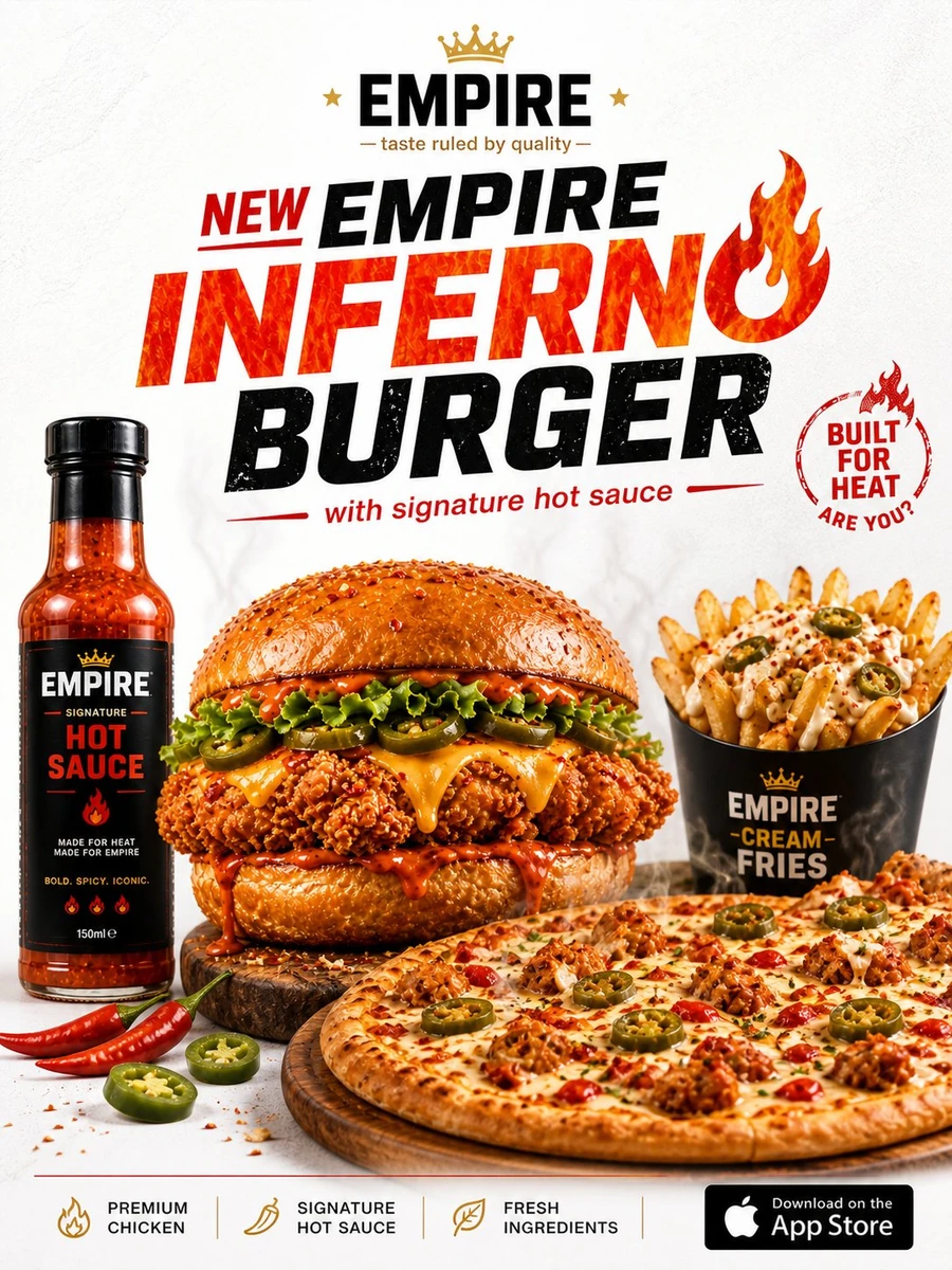 A premium fast food advertisement poster with a cinematic composition and...