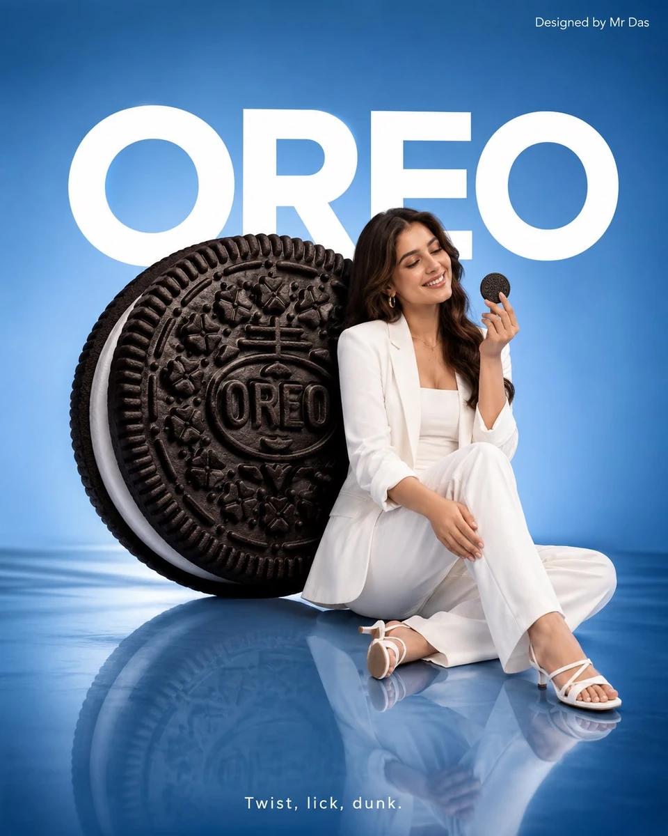 Minimalist commercial ad featuring an oversized Oreo cookie, ultra clean...
