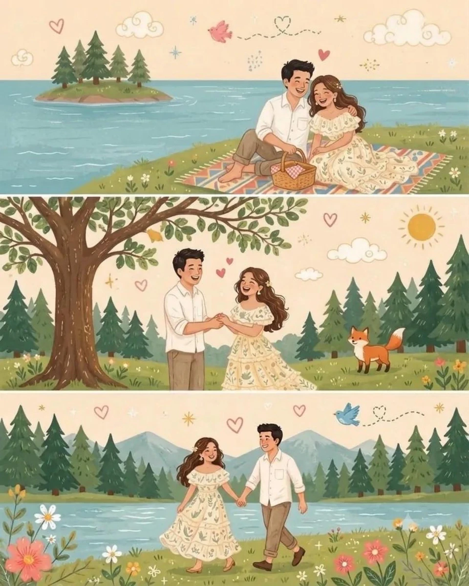 Transform the uploaded photo into a whimsical folk flat illustration with...