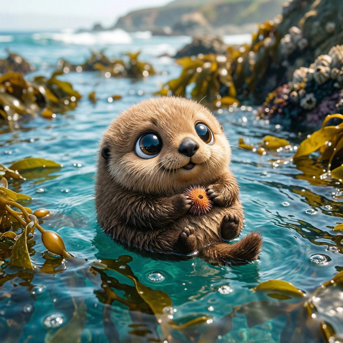 Make a photo of a cute ball-shaped version of a [animal], with big adorab...