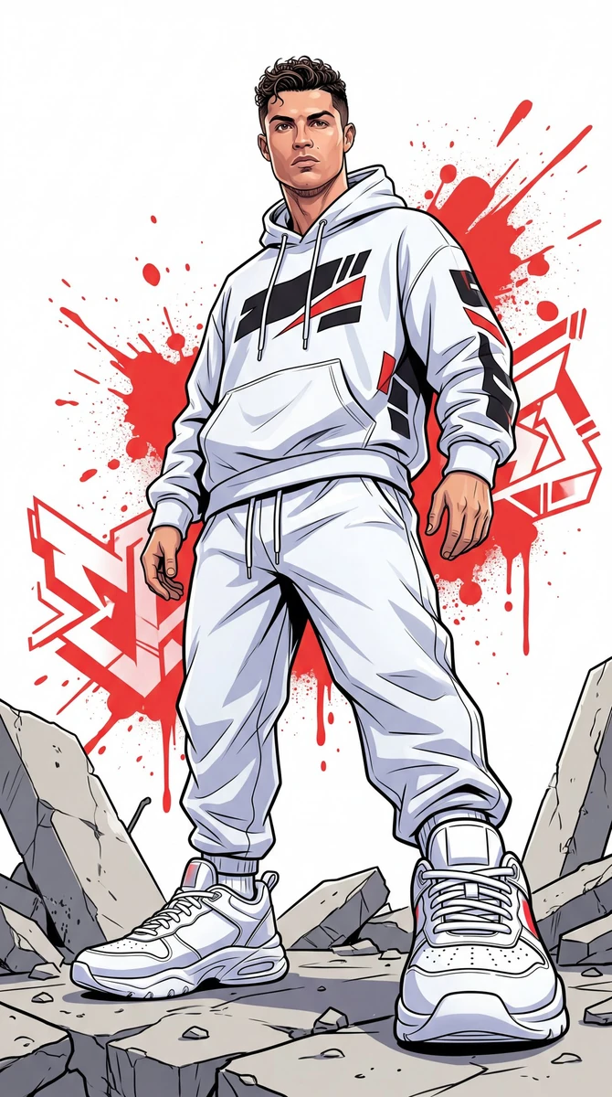 A dynamic full-body urban illustration of a man (use the exact face from...