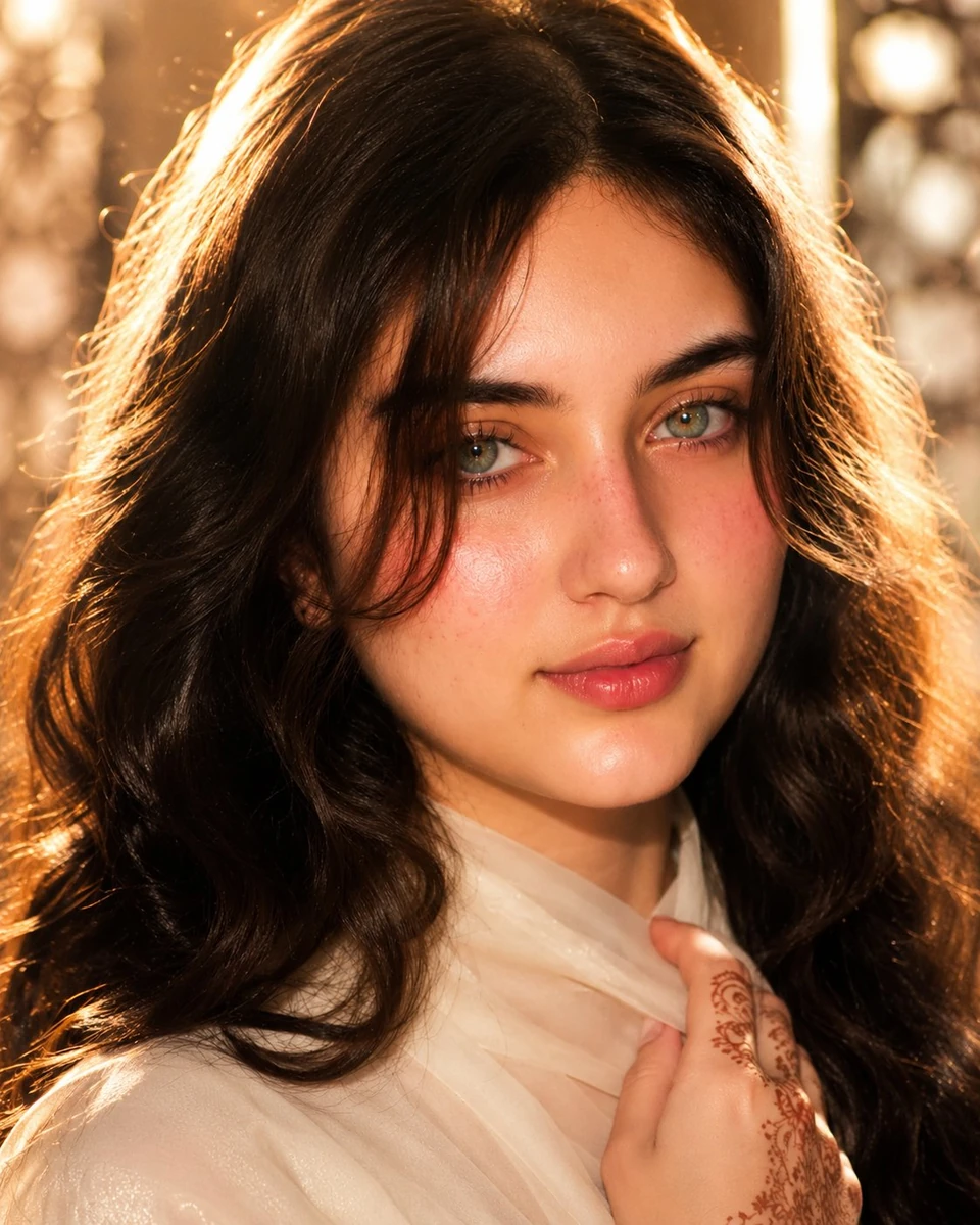 Ultra-realistic cinematic close-up portrait of an exceptionally beautiful...