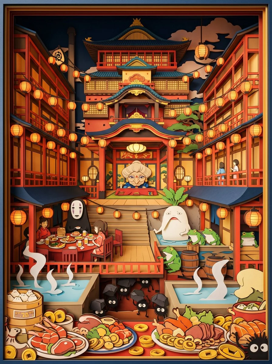 3D 剪纸《千与千寻》汤屋