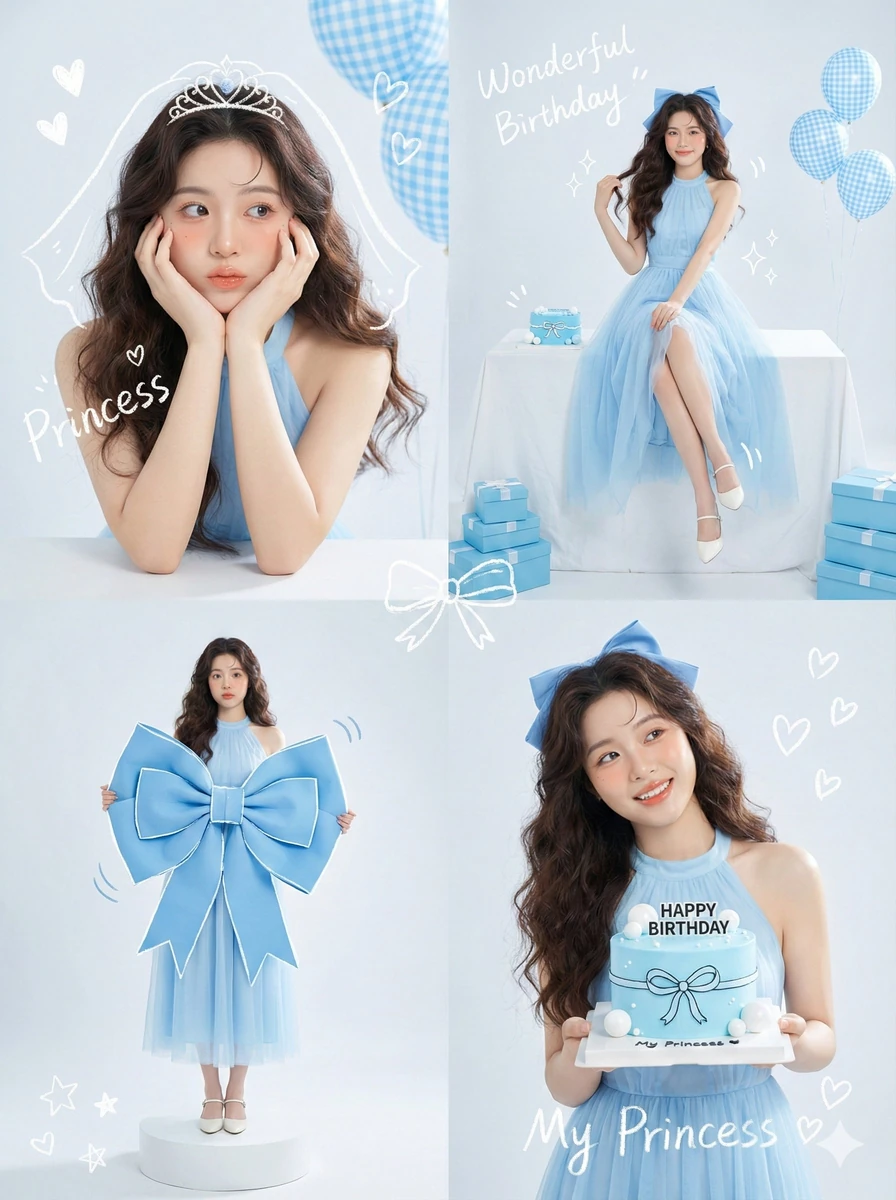 Korean Idol Studio Portrait style, soft high-key lighting, pastel blue co...