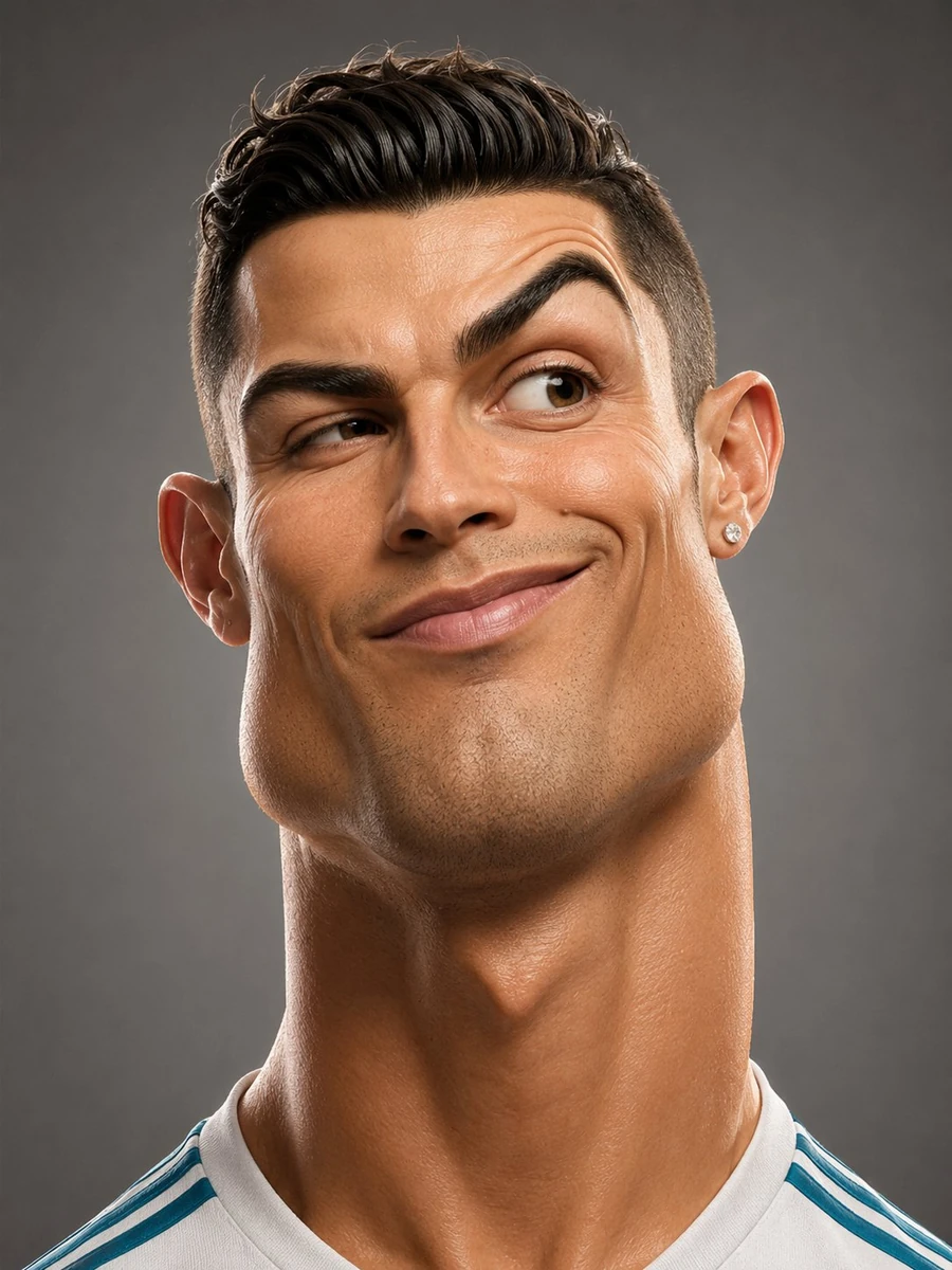 A highly stylized 3D caricature portrait of [NAME] with an oversized elon...