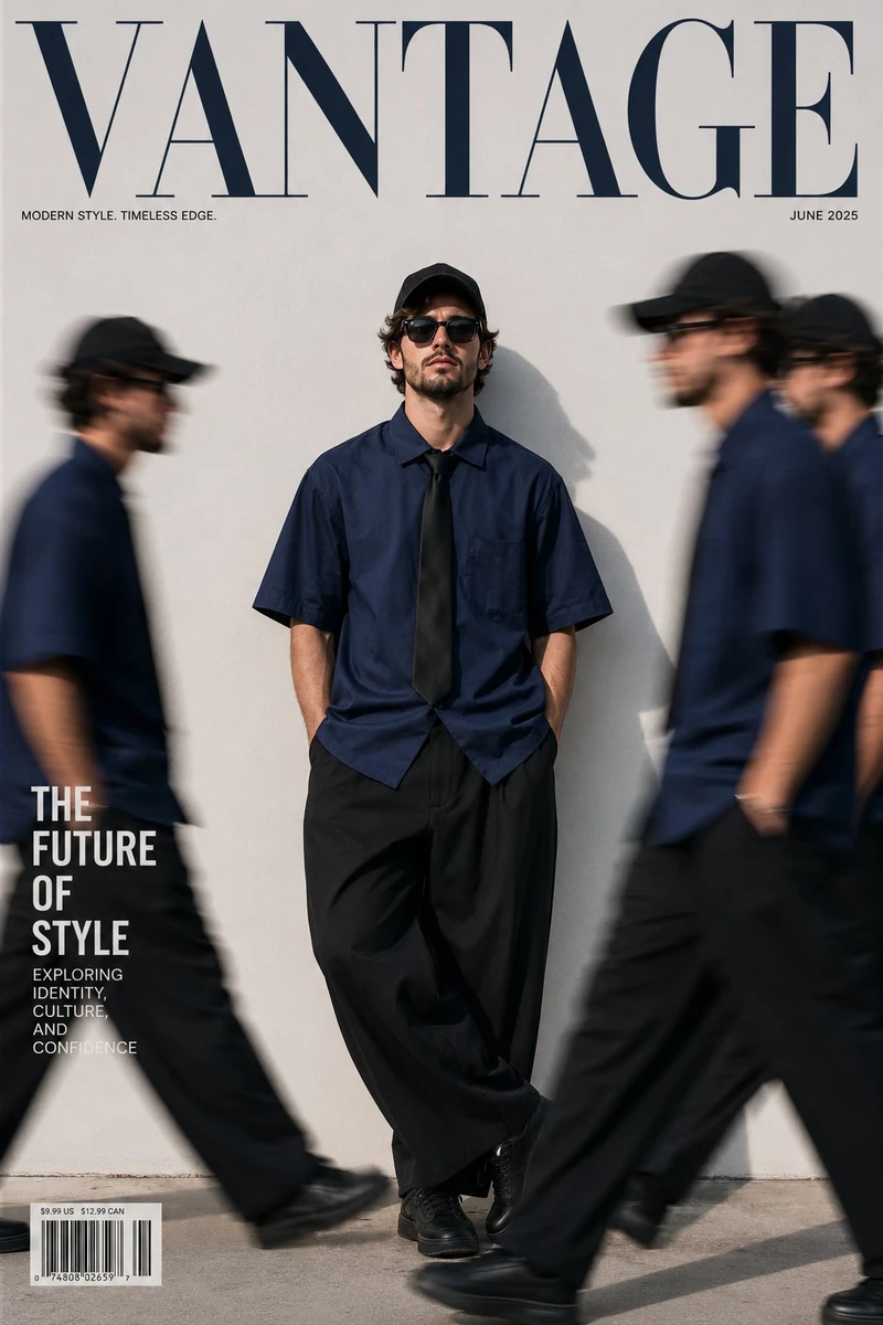 Ultra-realistic fashion magazine cover, minimalist streetwear editorial,...