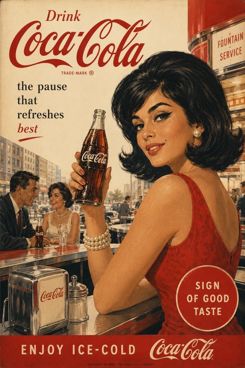 Authentic 1960s American advertising poster for [ Brand], vintage mid-cen...