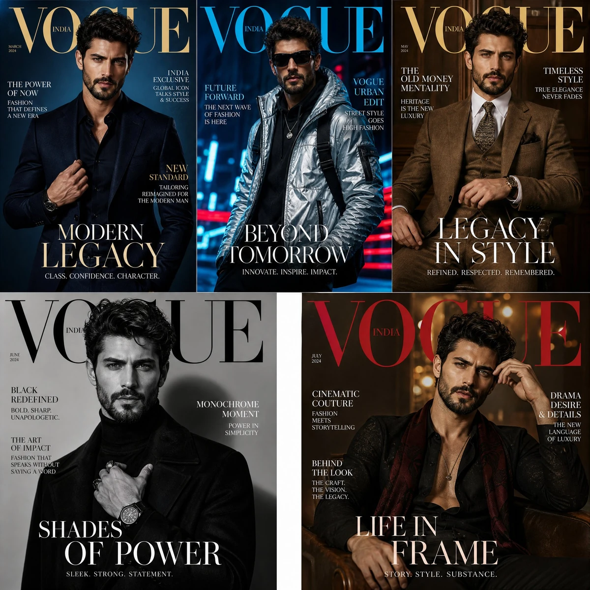 Use Reference Image. Multi-cover collage layout, magazine cover grid comp...