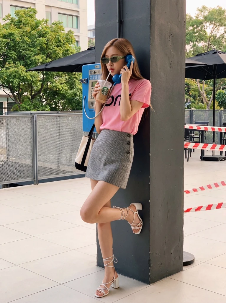 Waiting for her taxi, hopefully no one recognises her!