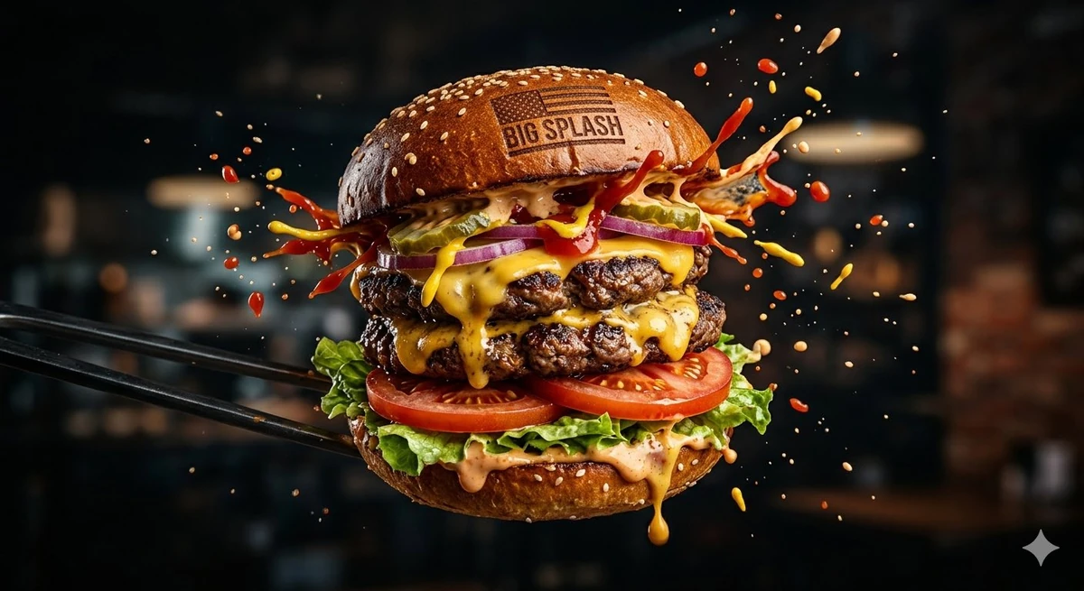 Ultra-realistic juicy cheeseburger with double beef patties, melted chees...