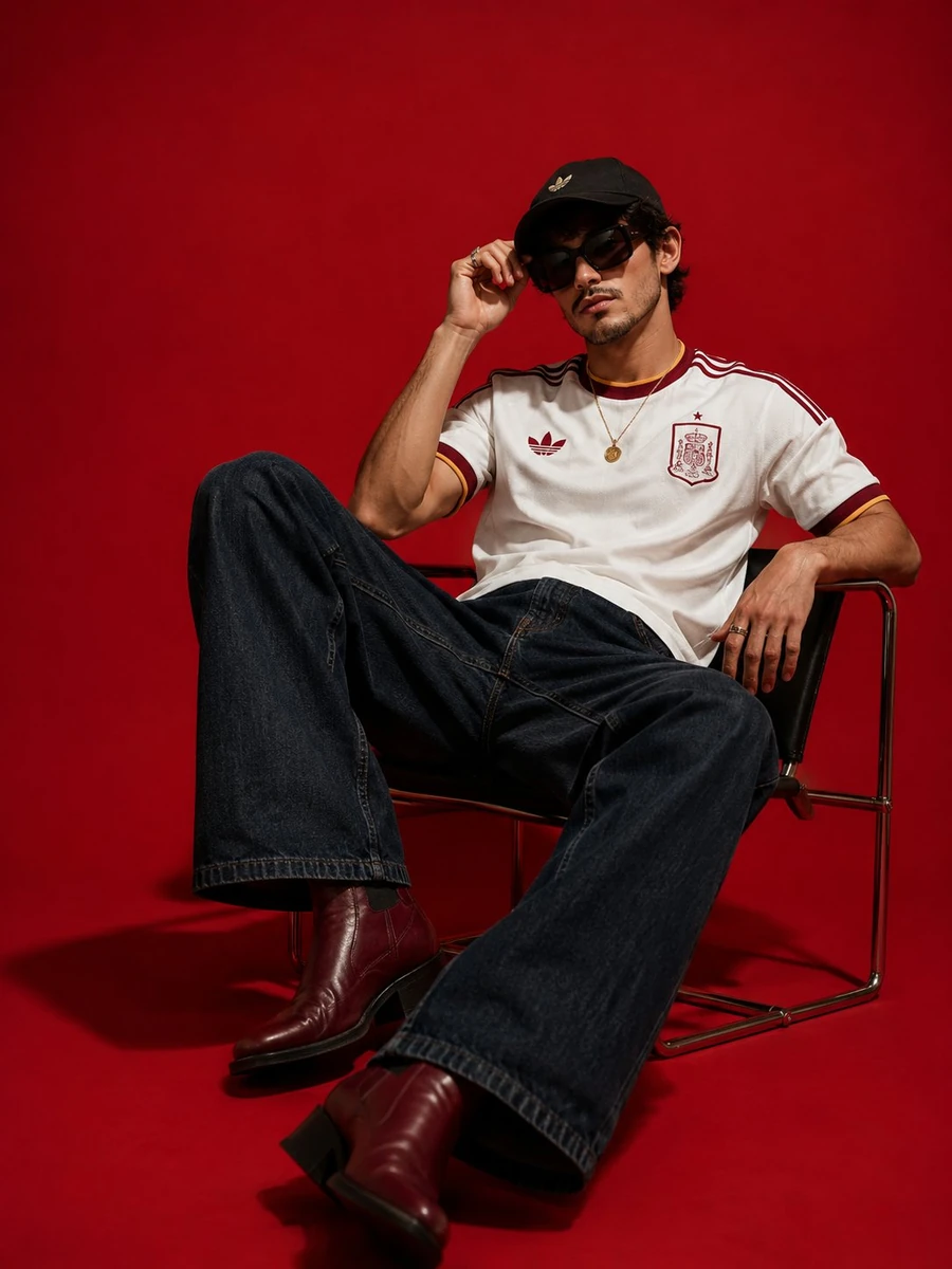 Ultra realistic high fashion editorial portrait of a stylish young man si...