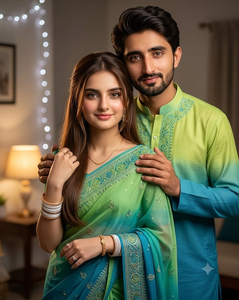 Hyper realistic portrait of a young couple with a warm and friendly expre...