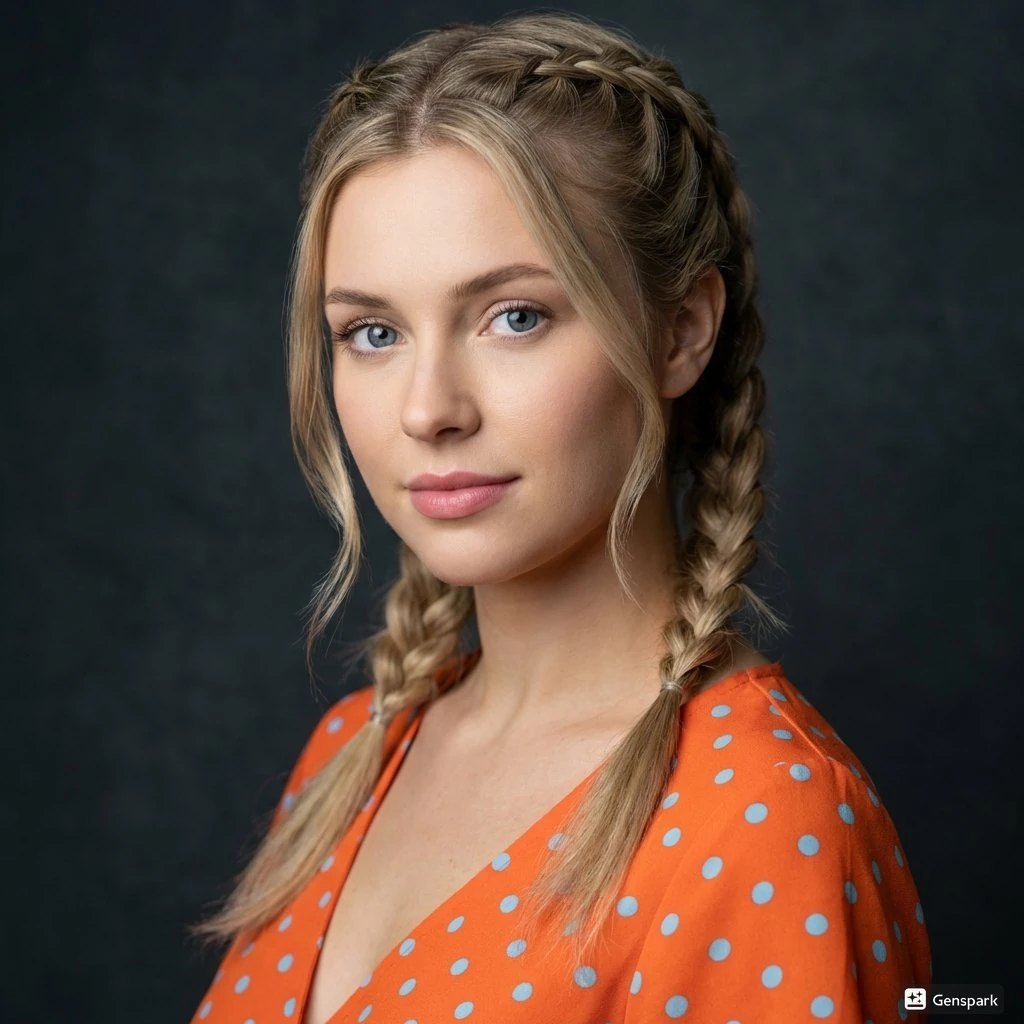 A high-resolution, cinematic portrait of a young woman with blonde hair s...