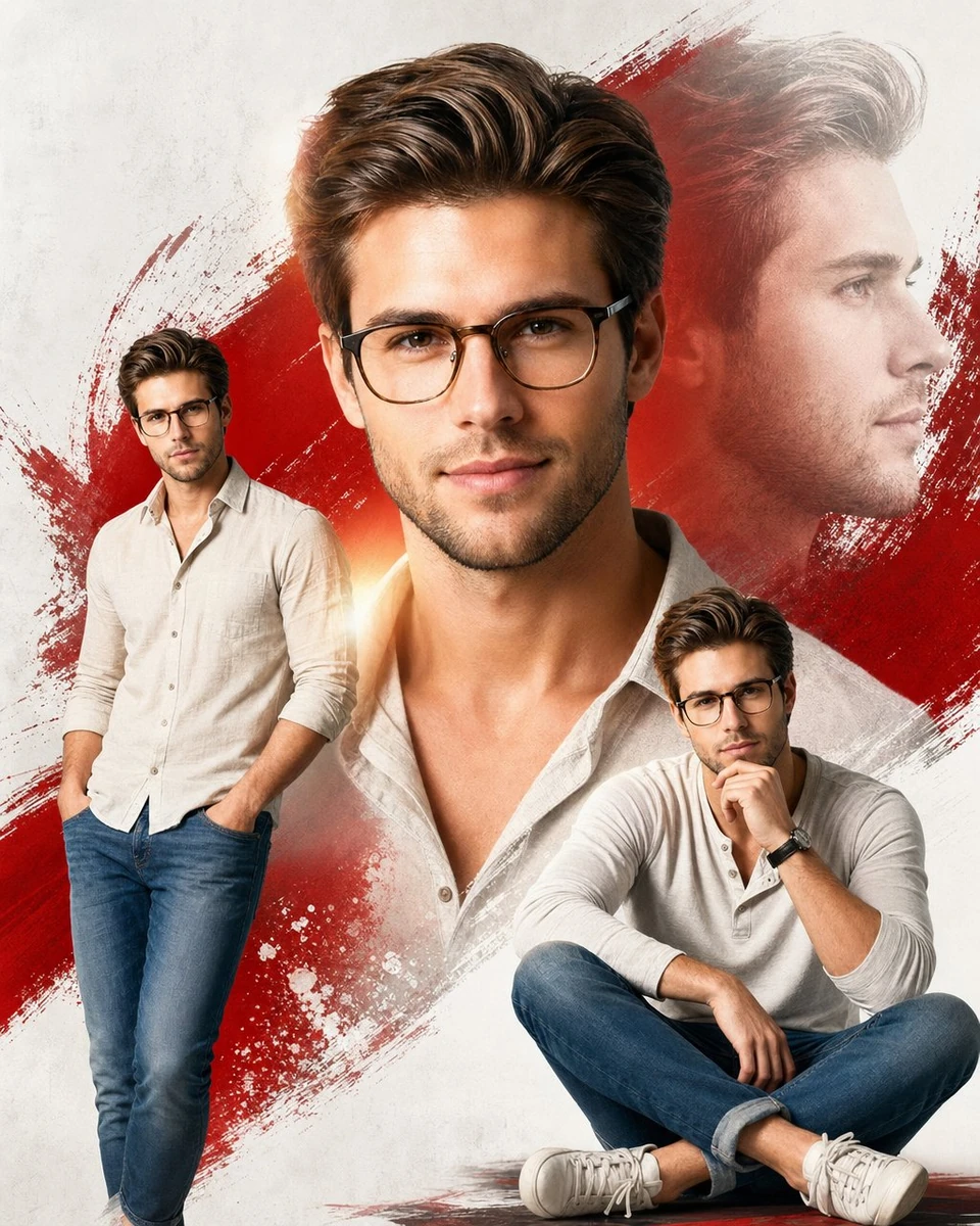 A modern digital portrait depicting a young man. Using the submitted refe...