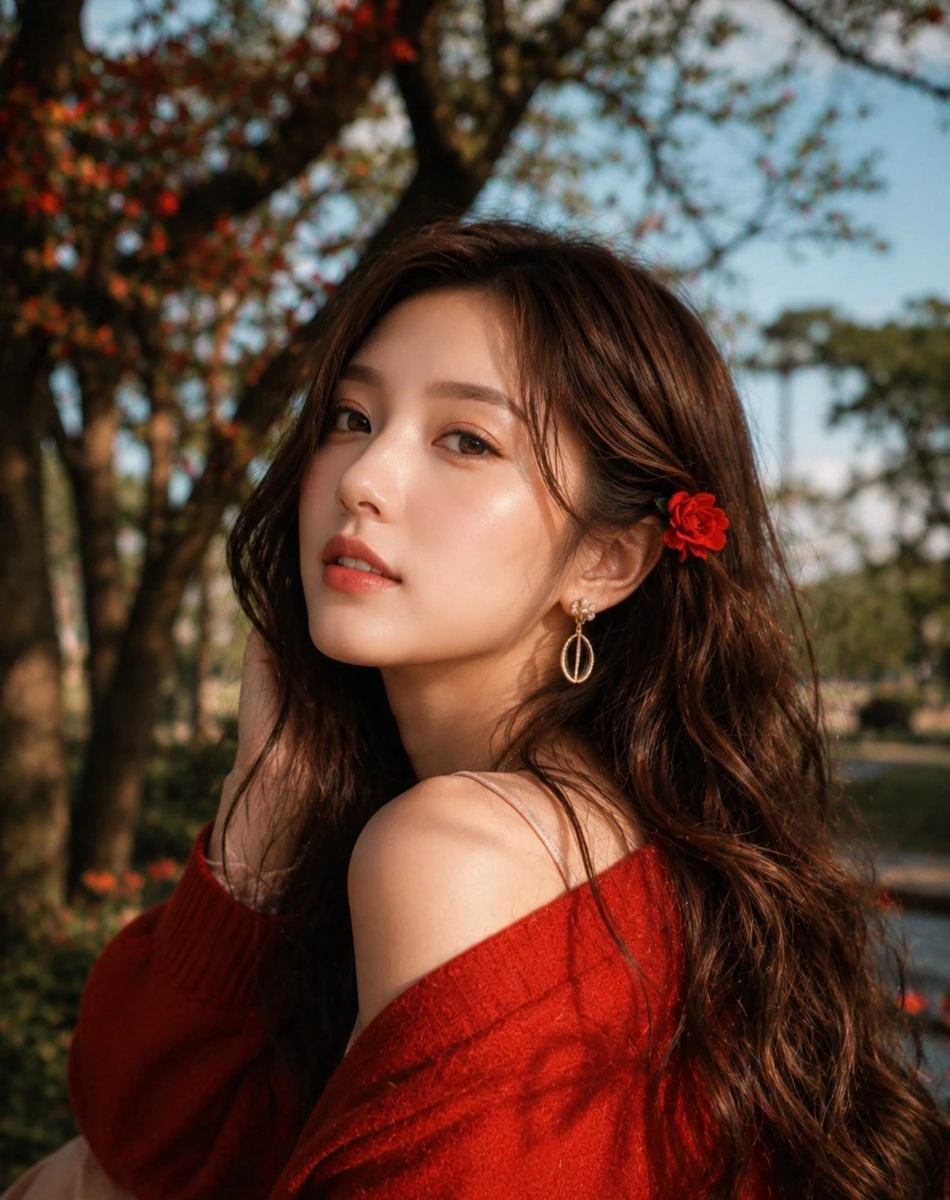Ultra-realistic DSLR portrait of a beautiful young East Asian woman sitti...