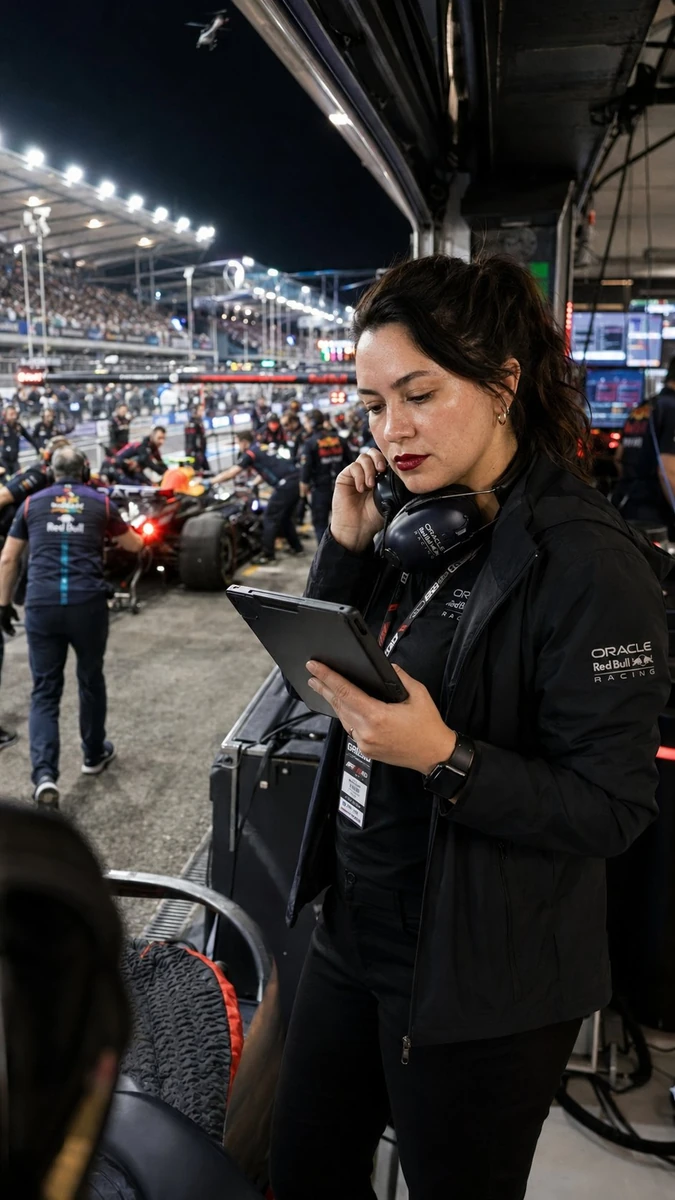 The Formula One paddock moments before the start of a night Grand Prix. T...