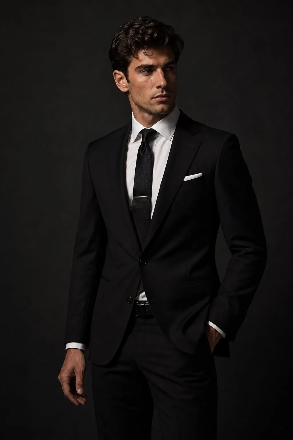 A handsome young European man in a high-end fashion studio photoshoot, st...