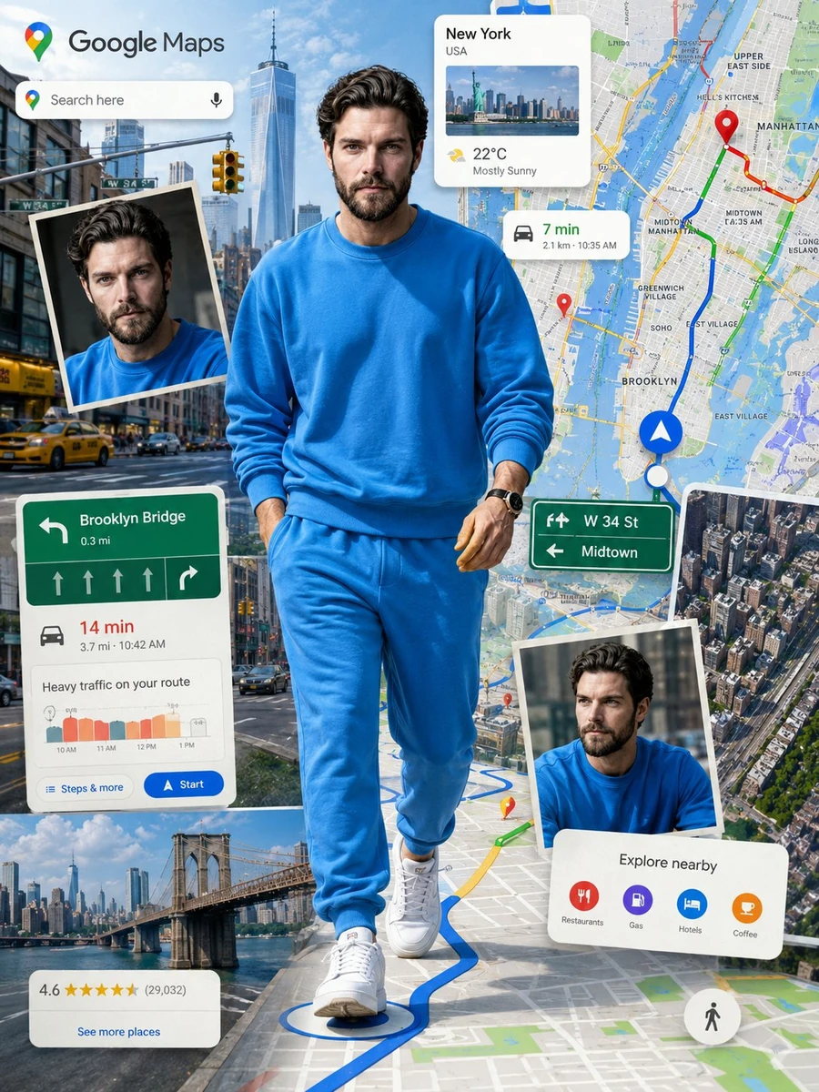 Subject wearing a neon blue sweatshirt, sweat pants, and white sneakers....