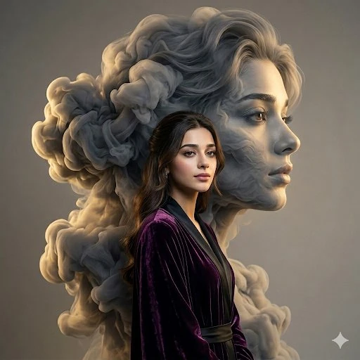 A breathtaking fashion portrait featuring the uploaded face perfectly pre...