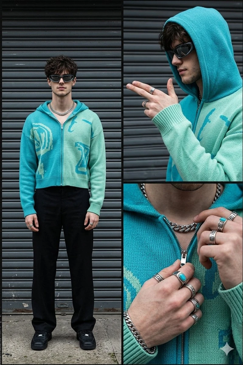 Hyper realistic fashion photo collage consisting of three detailed frames...