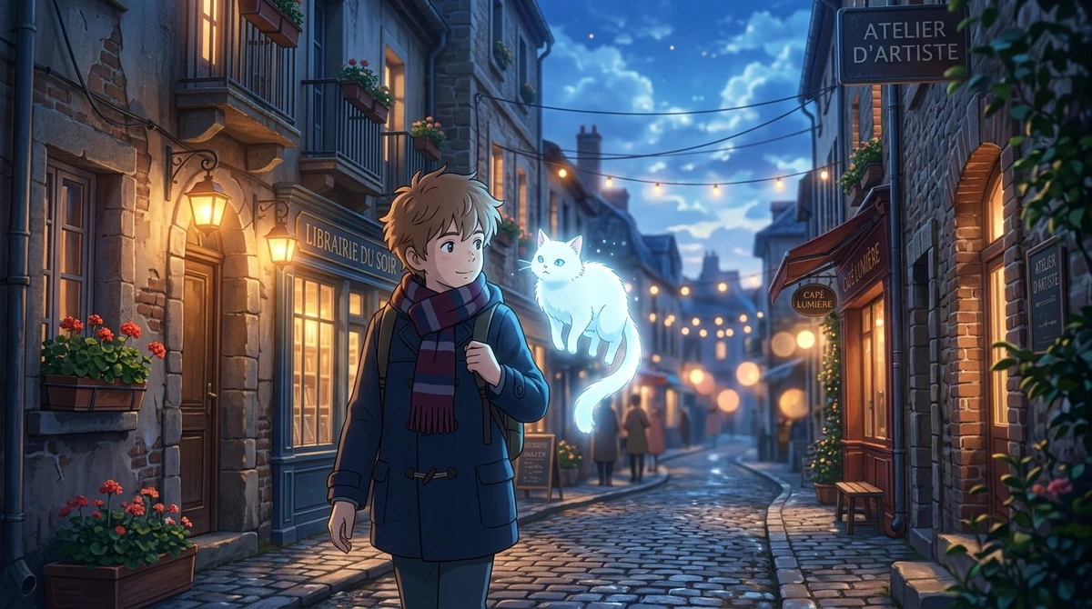Anime cinematic style, Makoto Shinkai inspired, soft blue hour lighting,...