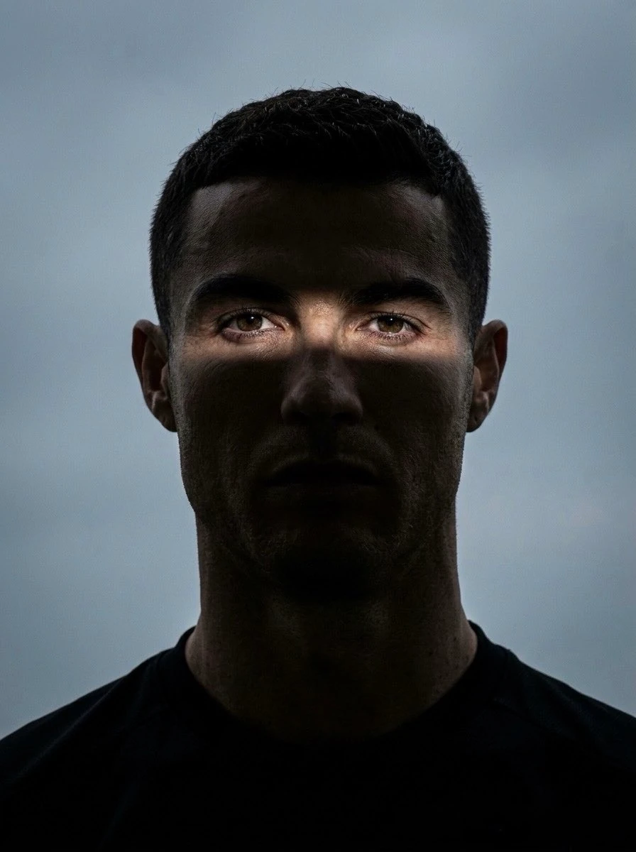 Close-up portrait of a man looking directly at the camera. His face and n...