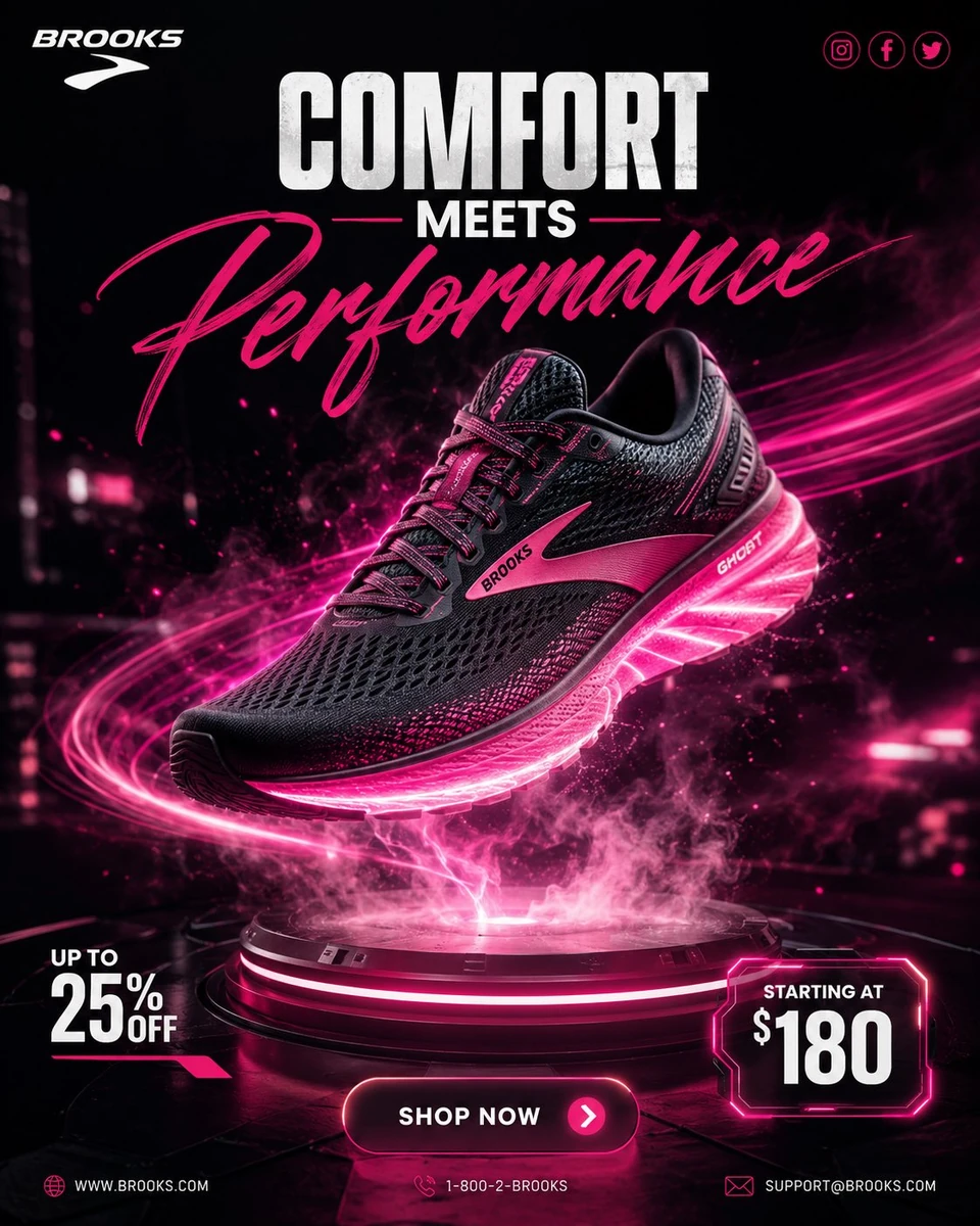 Ultra realistic premium commercial advertisement featuring a Brooks runni...