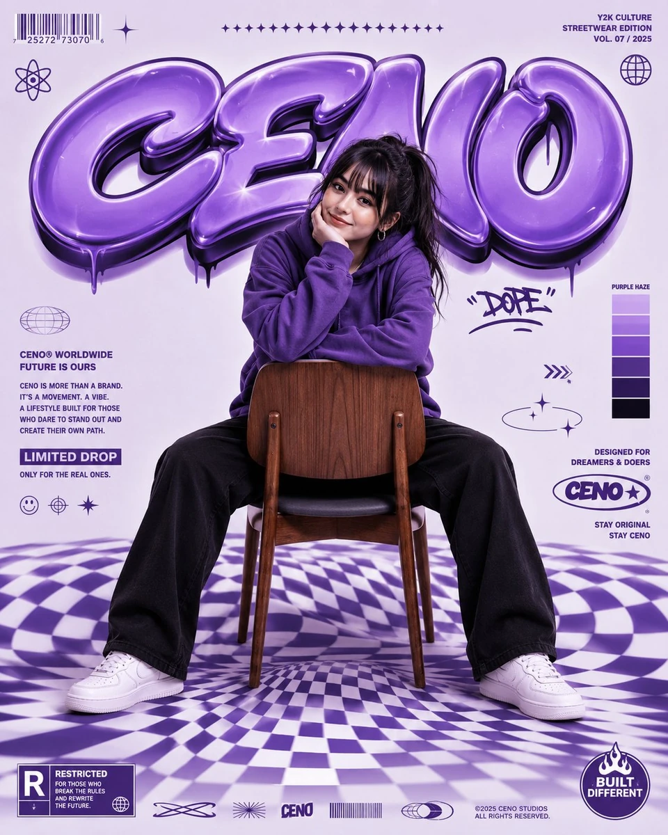 Ultra-modern Y2K streetwear editorial poster design featuring a stylish y...
