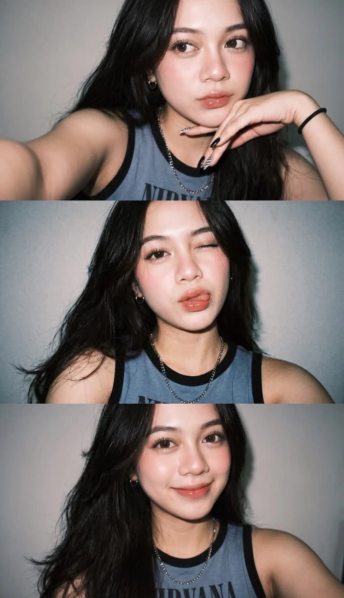 Ultra-realistic Gen Z selfie photo collage, three vertical smartphone fla...