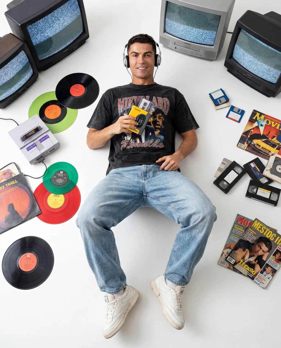 A top-down perspective of a young man [use uploded picture] lying on a cl...