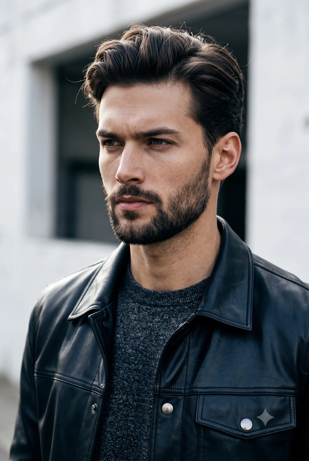 A handsome man in his early thirties with a serious, contemplative expres...