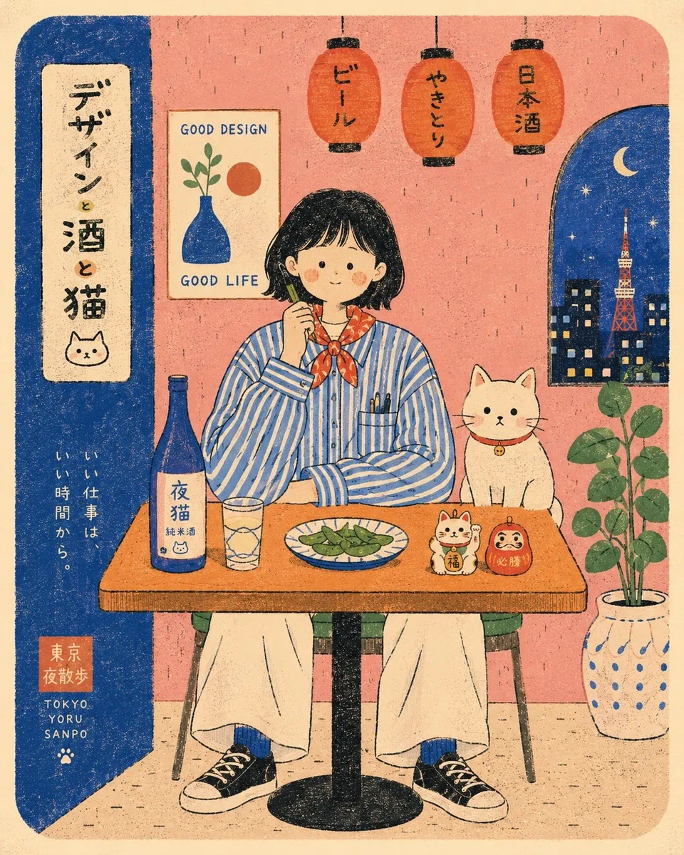 Flat modern risograph-style poster illustration of [HUMAN], wearing [CLOT...
