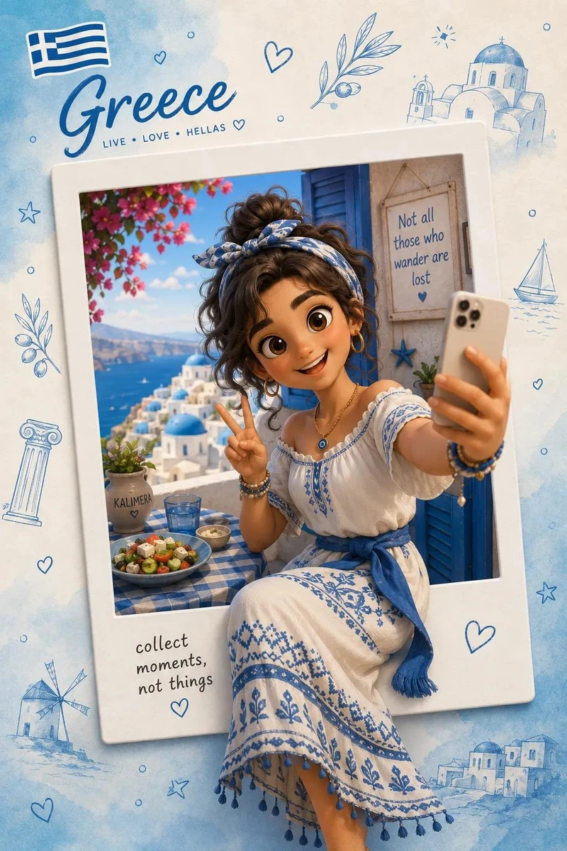 Transform the subject into a charming stylized 3D animated traveler while...