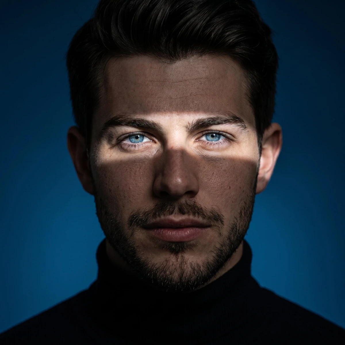Ultra-realistic cinematic studio portrait, close-up headshot, subject cen...