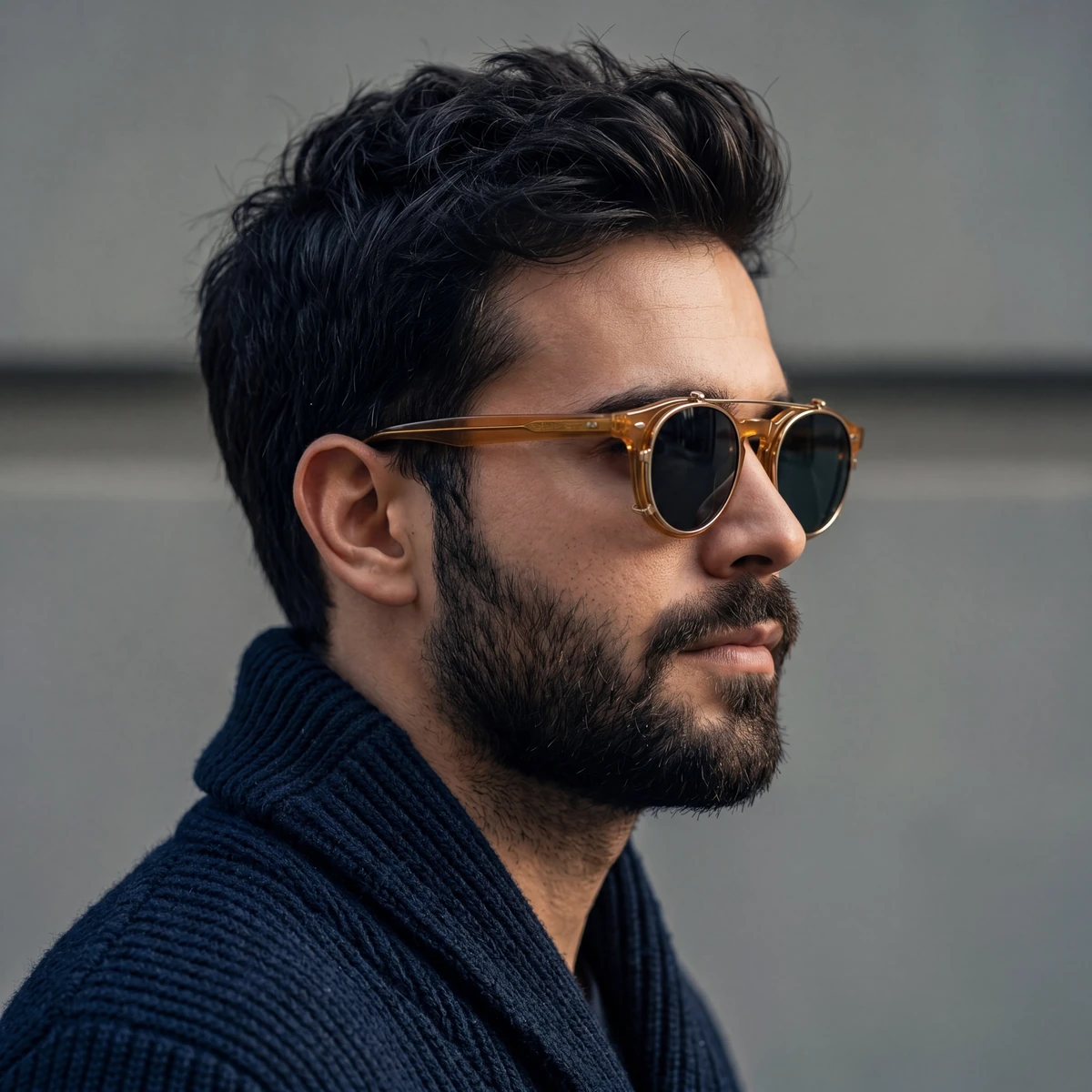 A high-resolution, cinematic side-profile portrait of a man in the upload...