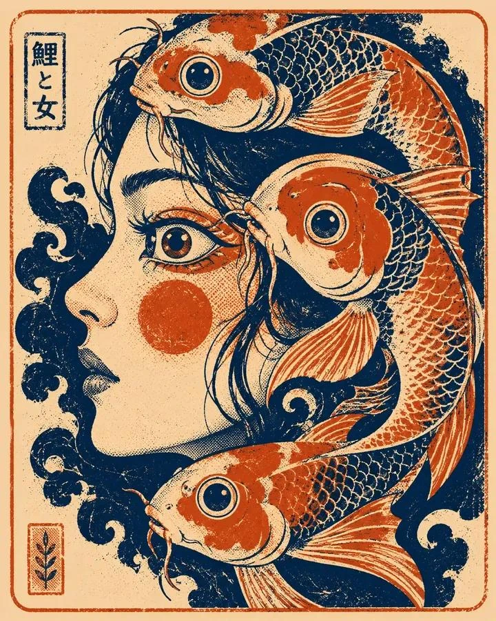 Bold graphic screen-print illustration of [HUMAN] face in profile, tightl...