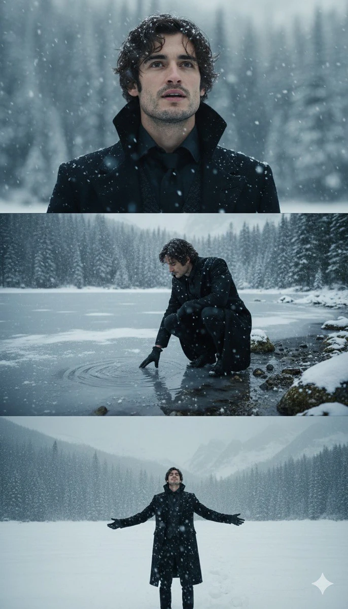 Use three shots from top to bottom, all within the same frame: the first...