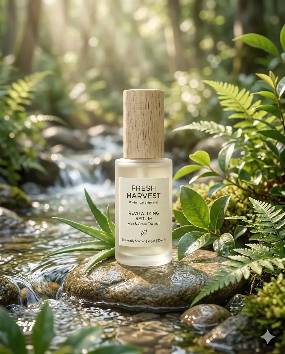 Eco-Friendly Skincare Product “Minimalist skincare bottle made of frosted...