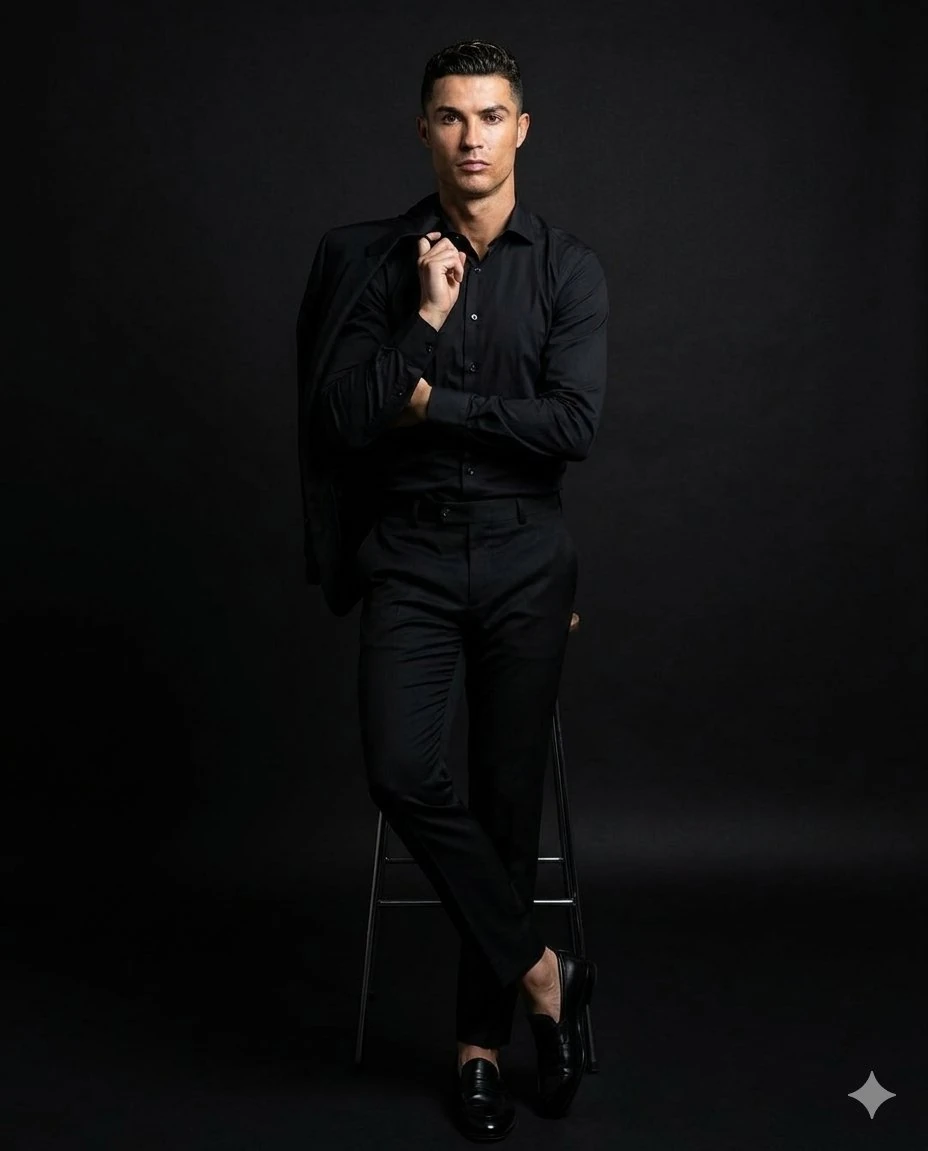 Ultra-realistic full-body studio portrait of a confident, well-groomed ma...