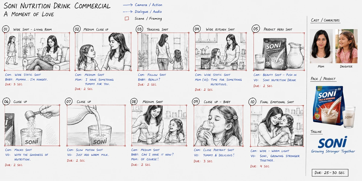 Here's the storyboard I used as the input prompt structure 👇