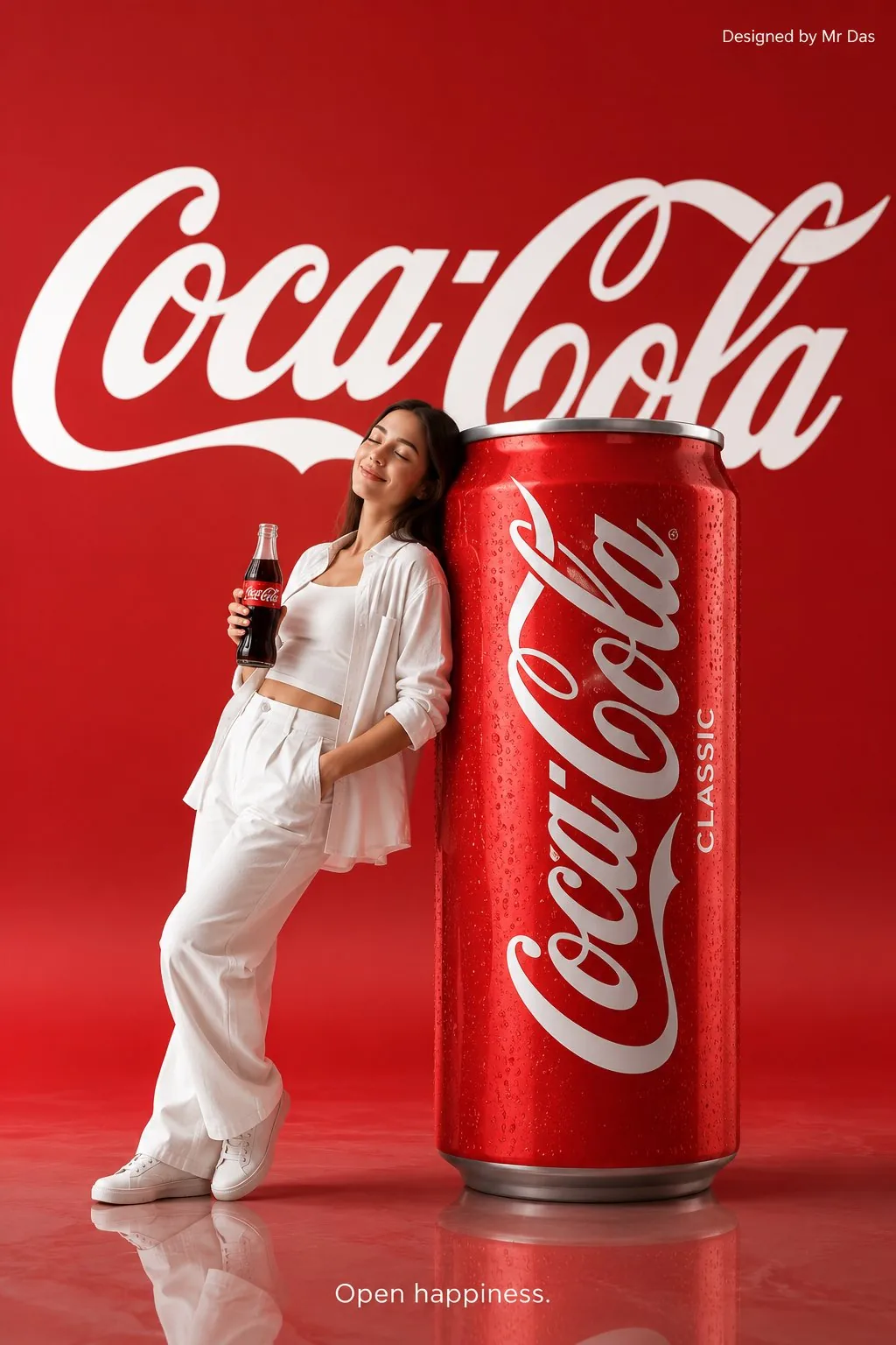 Minimalist commercial ad featuring an oversized Coca Cola can, ultra clea...