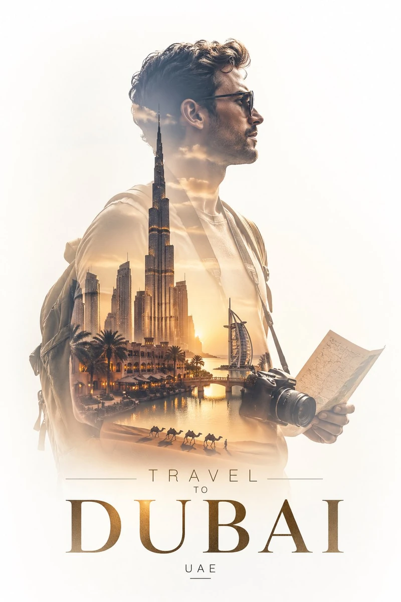 **Main Subject:** A stylish international traveler, depicted in a sharp p...