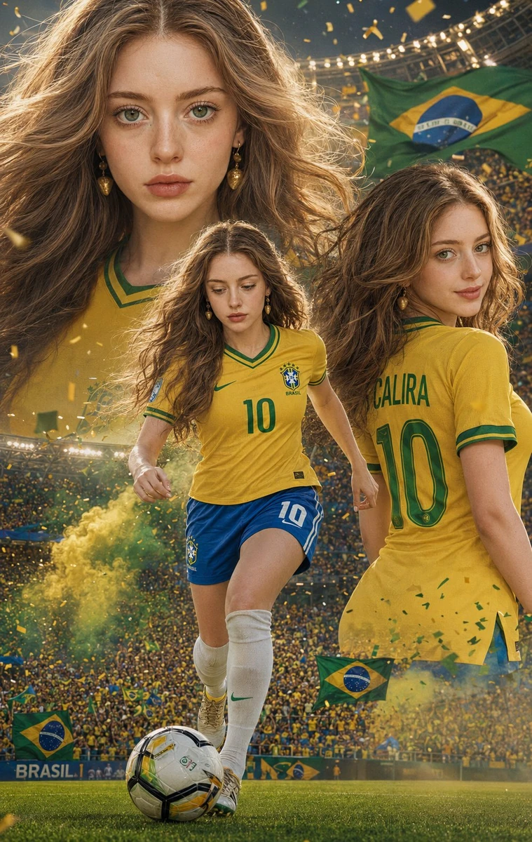 Cinematic sports editorial poster featuring Shakira as a professional foo...